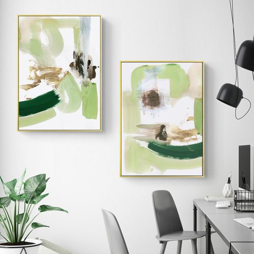 90cmx135cm Abstract Green Mint 2 Sets Gold Frame Canvas Wall Art