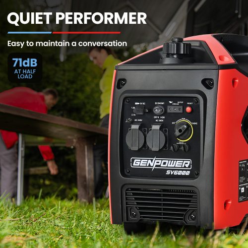 GENPOWER Inverter Generator 3.5kW Max 3.2kW Rated Pure Sine Wave Petrol Portable Camping, Red