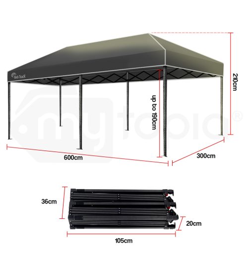 Red Track 3x6m Folding Gazebo Shade Outdoor Black Foldable Marquee Pop-Up