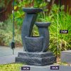 PROTEGE Solar Fountain Water Feature Outdoor Bird Bath with LED Lights – Charcoal