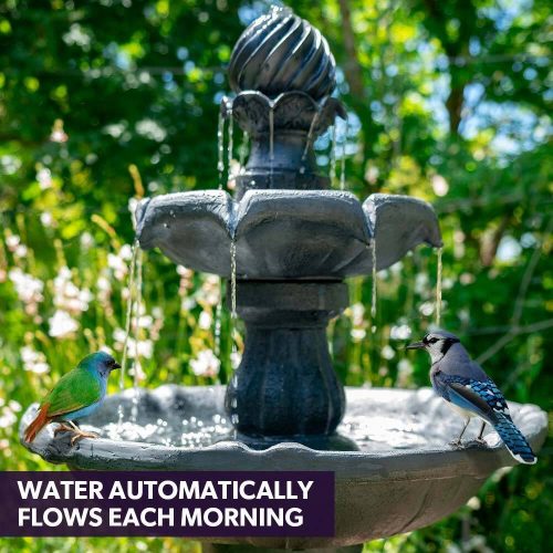 PROTEGE Water Fountain Solar Powered 3 Tiered Battery Outdoor Bird Bath with LED Lights