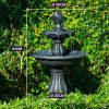 PROTEGE Water Fountain Solar Powered 3 Tiered Battery Outdoor Bird Bath with LED Lights