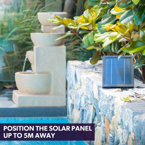 PROTEGE Solar Fountain Water Feature Outdoor 4 Bowl with LED Lights – Sand Colour