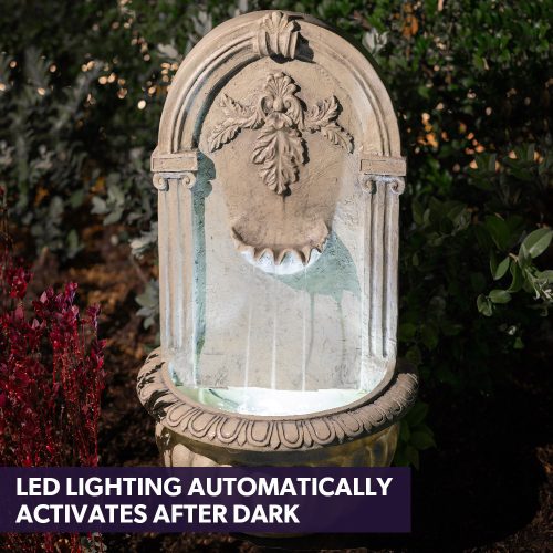 PROTEGE Solar Fountain Water Feature Pump Outdoor Wall Mount Classic with LED Lights