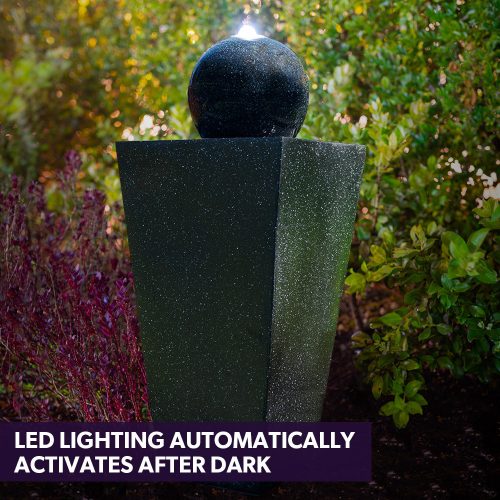 PROTEGE Contemporary Solar Powered Water Feature Fountain with LED Lights – Dark Grey