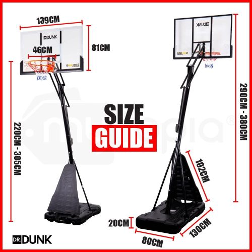 Dr.Dunk 3.05M Portable Basketball Hoop Stand System Height Adjustable Net Ring Rim Slam Backboard