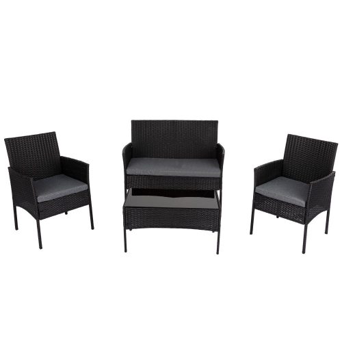 4 Seater Wicker Outdoor Lounge Set – Black