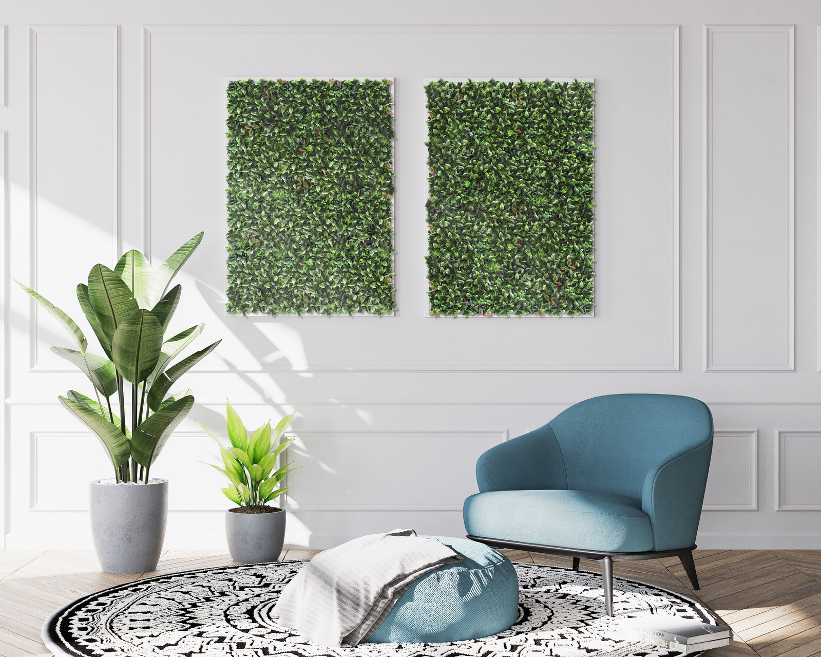 4 x Garden Vertical Wall Hanging Artificial Plants Interlocking Tile Hedge Green UV 50x50cm