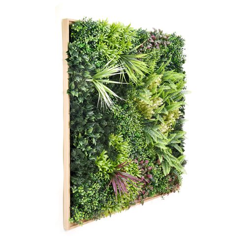 3D 1Mx1M Green Artificial Plants Wall Panel Flower Wall With Frame Vertical Garden UV Resistant Frame