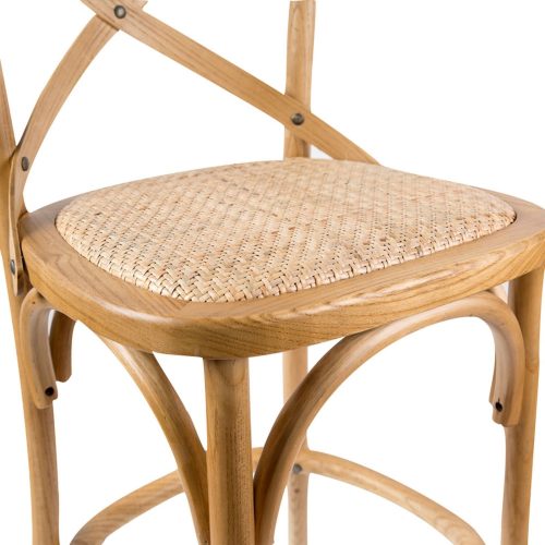 Aster Crossback Bar Stools Dining Chair Solid Birch Timber Rattan Seat – Oak