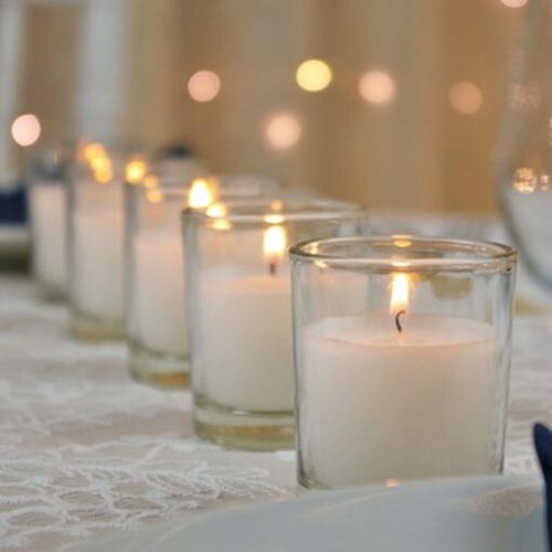 10 White Wax Clear Glass Holder Votive Candle – Wedding Event Centrepiece Table Decoration