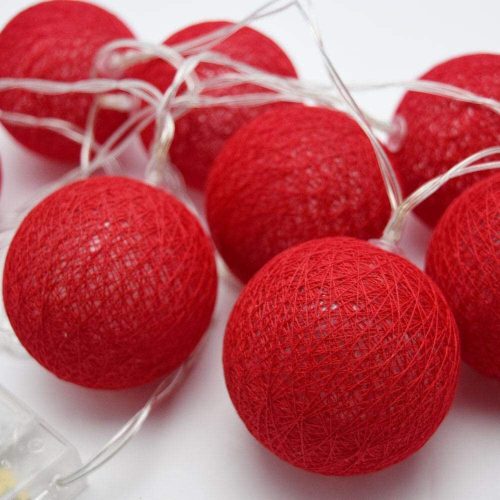 1 Set of 20 LED Red 5cm Cotton Ball Battery Powered String Lights Christmas Gift Home Wedding Party Bedroom Decoration Outdoor Indoor Table Centrepiec
