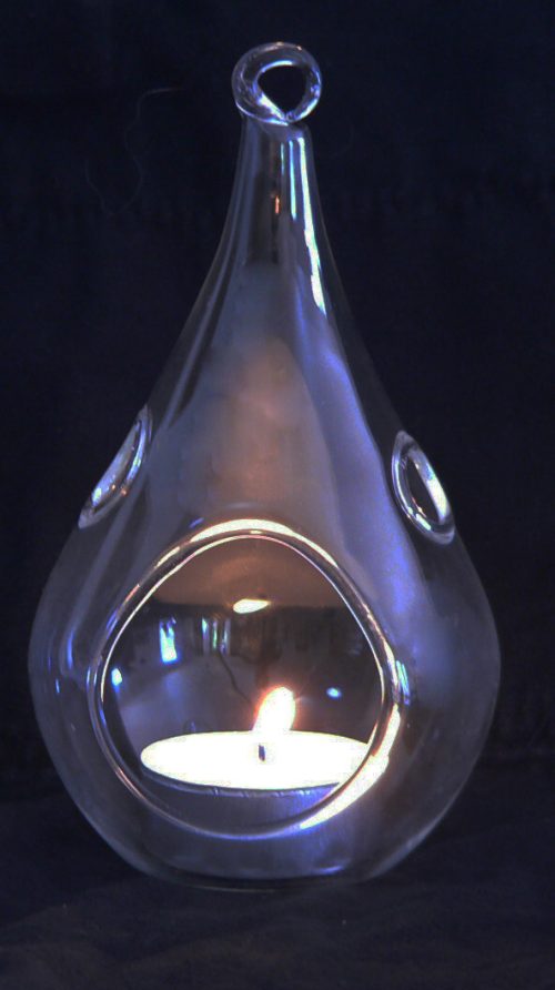 4 Pack of Hanging Clear Glass Tealight Candle Holder Tear Drop Pear Shape – 12cm High – Terrarium Plant Mini Garden Holder Decor