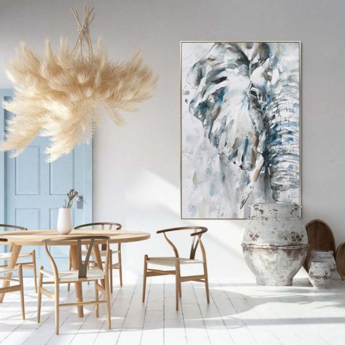 80X120cm Azure Tusker Champagne Framed Hand Painted Canvas Wall Art