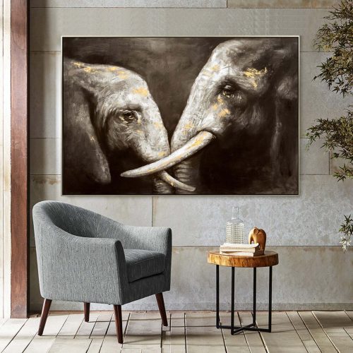 120X80cm Tusker Ties Champagne Framed Hand Painted Canvas Wall Art