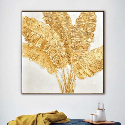 100X100cm Lustrous Leaves Dark Wood Framed Hand Painted Canvas Wall Art