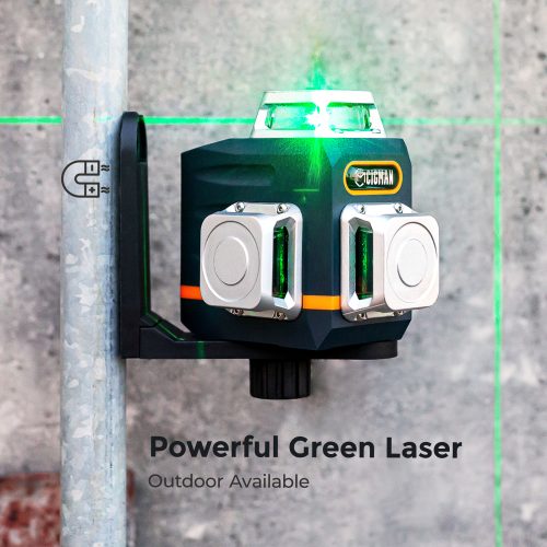 CIGMAN Laser Level Self Leveling 3×360° 3D Green Cross Line for Construction and Picture Hanging, Rechargeable battery, Remote Controller, Magnetic Ro