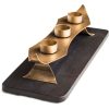Decorative Black Gold Tea Light Metal Candle Holder Stand with Wooden Base
