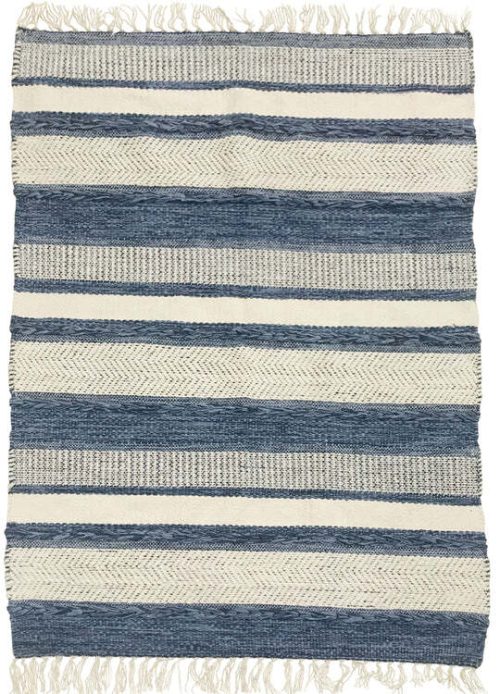 Striped blue/white cotton kilim rug 90×150 cm