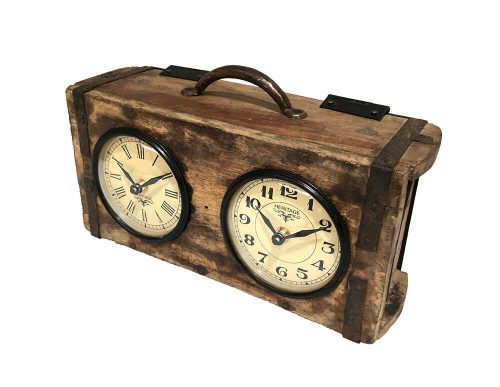 Table Clock – Brick Mould Dual Dial