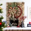 Christmas Red Wooden Wheel Wreath Front Door Hanging Garland Wall Decor(30*30cm)