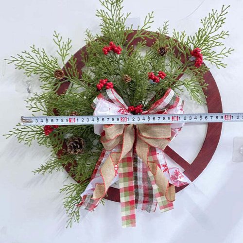 Christmas Red Wooden Wheel Wreath Front Door Hanging Garland Wall Decor(30*30cm)