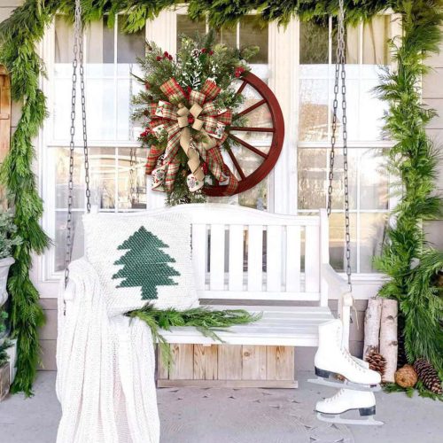 Christmas Red Wooden Wheel Wreath Front Door Hanging Garland Wall Decor(40*40cm)