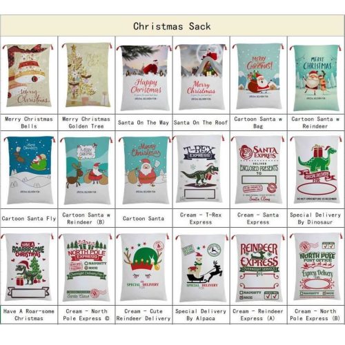50x70cm Canvas Hessian Christmas Santa Sack Xmas Stocking Reindeer Kids Gift Bag, Cream – Express Delivery (1)