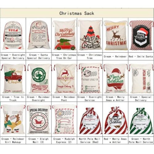 50x70cm Canvas Hessian Christmas Santa Sack Xmas Stocking Reindeer Kids Gift Bag, Cream – North Pole Express