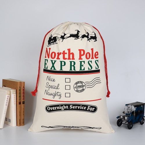 50x70cm Canvas Hessian Christmas Santa Sack Xmas Stocking Reindeer Kids Gift Bag, Cream – Overnight Service For (1)