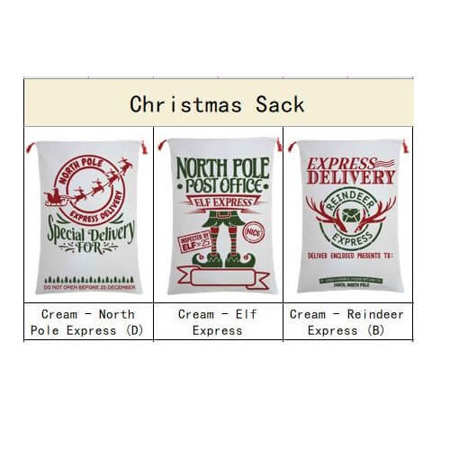 50x70cm Canvas Hessian Christmas Santa Sack Xmas Stocking Reindeer Kids Gift Bag, Cream – Overnight Service For (2)