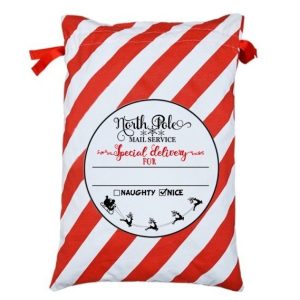 50x70cm Canvas Hessian Christmas Santa Sack Xmas Stocking Reindeer Kids Gift Bag, North Pole Mail Service (Red)