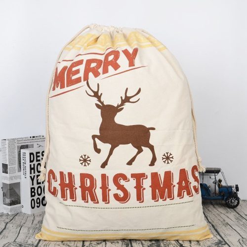 Large Christmas XMAS Hessian Santa Sack Stocking Bag Reindeer Children Gifts Bag, Cream – Reindeer