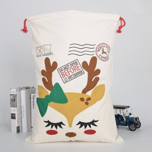 Large Christmas XMAS Hessian Santa Sack Stocking Bag Reindeer Children Gifts Bag, Cream - Reindeer Girl Makeup