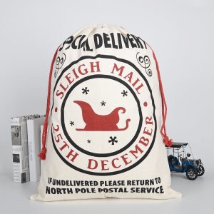 Large Christmas XMAS Hessian Santa Sack Stocking Bag Reindeer Children Gifts Bag, Cream - Sleigh Mail (3)
