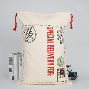 Large Christmas XMAS Hessian Santa Sack Stocking Bag Reindeer Children Gifts Bag, Cream - Special Delivery