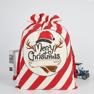 Large Christmas XMAS Hessian Santa Sack Stocking Bag Reindeer Children Gifts Bag, Red - Merry Xmas w Antler