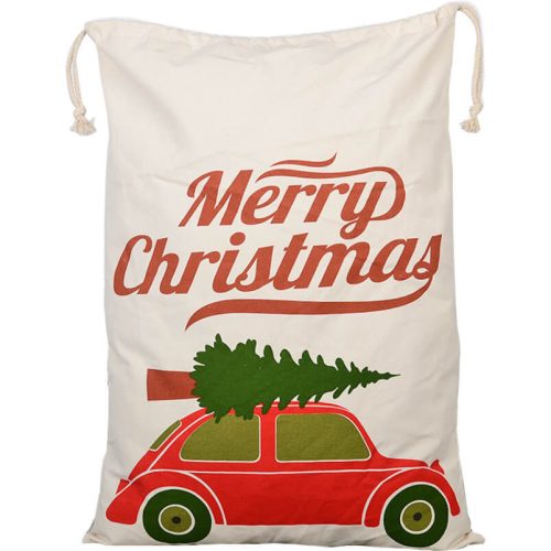 50x70cm Canvas Hessian Christmas Santa Sack Xmas Stocking Reindeer Kids Gift Bag, Cream – Christmas Tree On Car