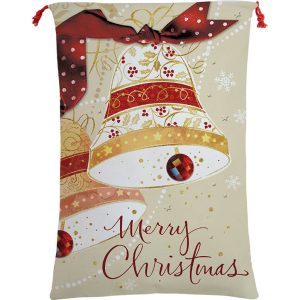 50x70cm Canvas Hessian Christmas Santa Sack Xmas Stocking Reindeer Kids Gift Bag, Merry Christmas Bells