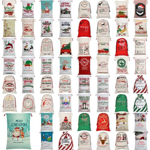 50x70cm Canvas Hessian Christmas Santa Sack Xmas Stocking Reindeer Kids Gift Bag, Cream – North Pole Express (B)