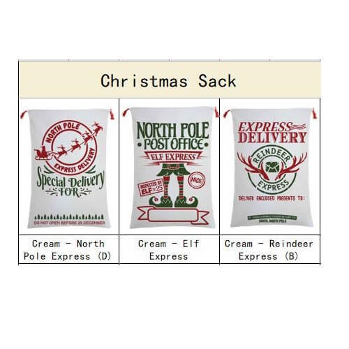 50x70cm Canvas Hessian Christmas Santa Sack Xmas Stocking Reindeer Kids Gift Bag, Cream – North Pole Express (B)