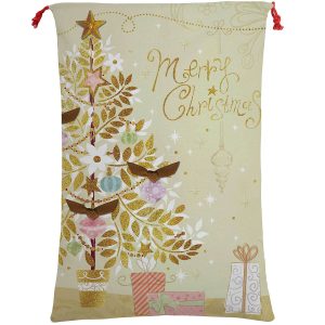 Large Christmas XMAS Hessian Santa Sack Stocking Bag Reindeer Children Gifts Bag, Merry Christmas Golden Tree