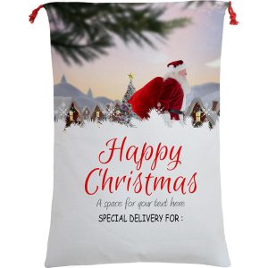 Large Christmas XMAS Hessian Santa Sack Stocking Bag Reindeer Children Gifts Bag, Santa On The Way
