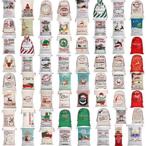 Large Christmas XMAS Hessian Santa Sack Stocking Bag Reindeer Children Gifts Bag, Cartoon Santa w Bag