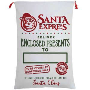 Large Christmas XMAS Hessian Santa Sack Stocking Bag Reindeer Children Gifts Bag, Cream - Santa Express