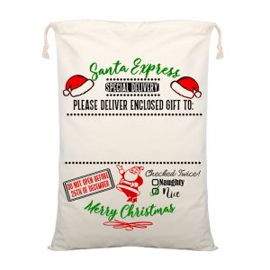 Large Christmas XMAS Hessian Santa Sack Stocking Bag Reindeer Children Gifts Bag, Cream - Delivery Enclosed Gift