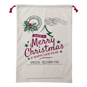 Large Christmas XMAS Hessian Santa Sack Stocking Bag Reindeer Children Gifts Bag, Cream - Happy New Year