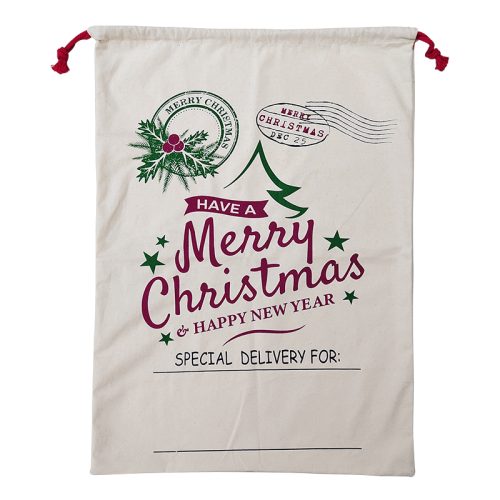 Large Christmas XMAS Hessian Santa Sack Stocking Bag Reindeer Children Gifts Bag, Cream – Happy New Year