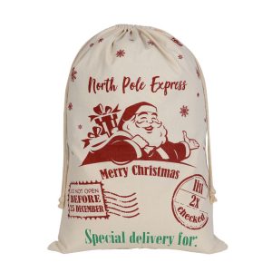 Large Christmas XMAS Hessian Santa Sack Stocking Bag Reindeer Children Gifts Bag, Cream - Snowflakes Santa