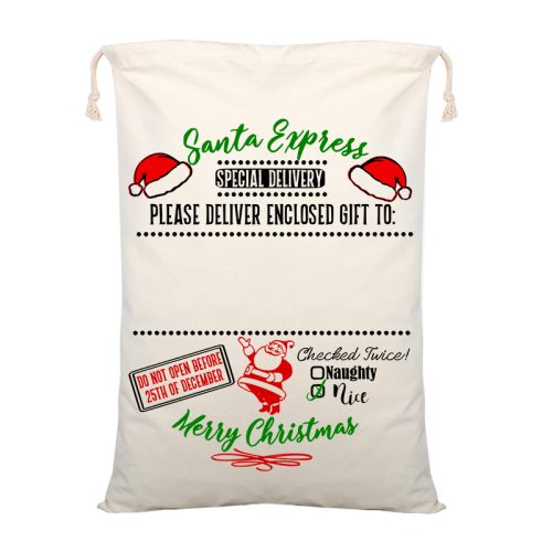 50x70cm Canvas Hessian Christmas Santa Sack Xmas Stocking Reindeer Kids Gift Bag, Cream – Delivery Enclosed Gift